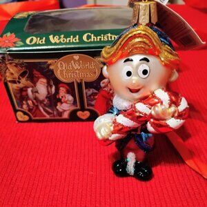 Rudolph the Red nose reindeer Hermey the elf glass Christmas ornament